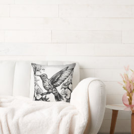 Cute Hummingbird Black & White Designer Cushion Kudde