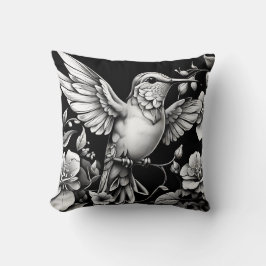 Cute Hummingbird Black & White Designer Cushion Kudde