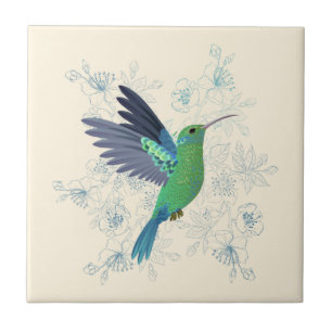 Cute Hummingbird Blommigt Kakelplatta