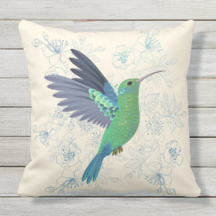 Cute Hummingbird Blommigt Kudde