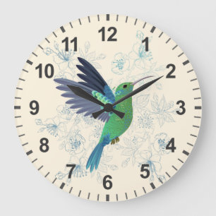 Cute Hummingbird Blommigt Stor Klocka