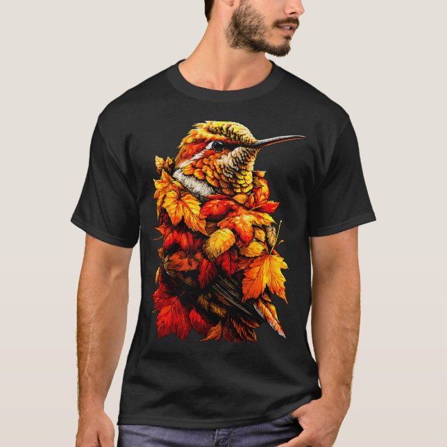 Cute Hummingbird Fall Leaves Forest Vibes Autumn A T Shirt (Framsida)