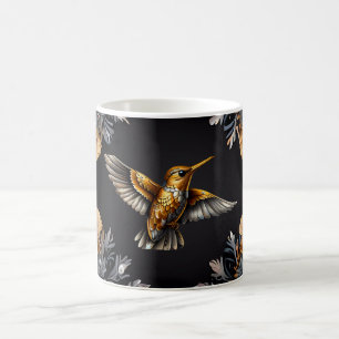 Cute Hummingbird Guld och Slever FLOBAK Bakgrund Kaffemugg
