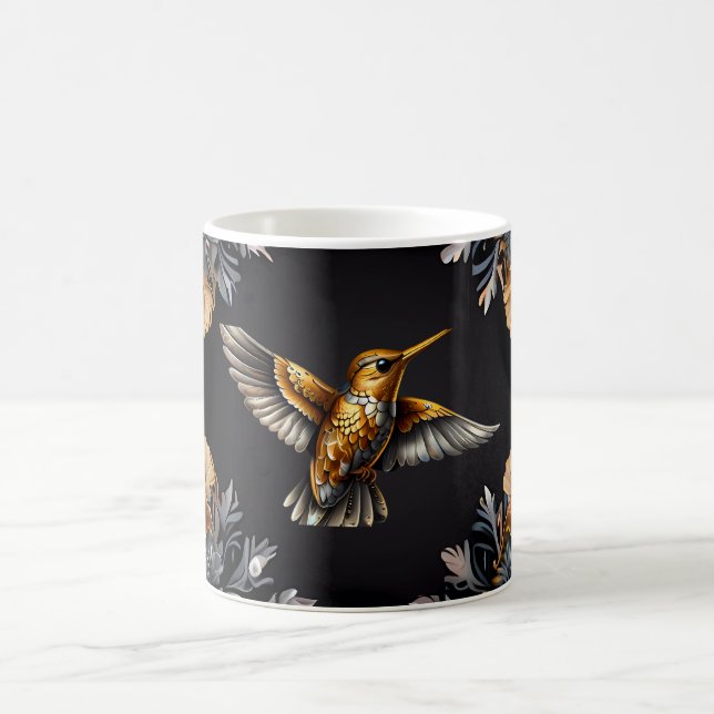 Cute Hummingbird Guld och Slever FLOBAK Bakgrund Kaffemugg (Center)