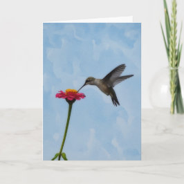 Cute Hummingbird Hoveron Rosa Flower Note Card Kort