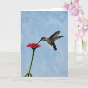 Cute Hummingbird Hoveron Rosa Flower Note Card Kort