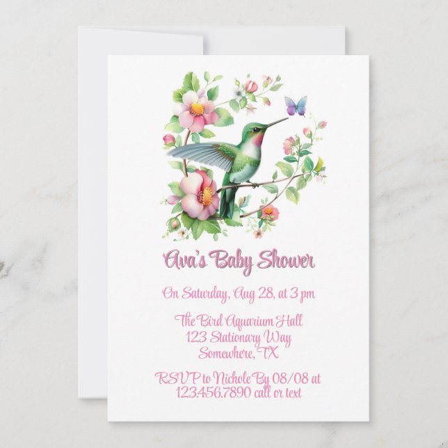 Cute Hummingbird och Butterfly Girl Baby Shower Inbjudningar (Framsida)