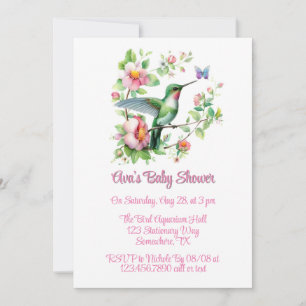 Cute Hummingbird och Butterfly Girl Baby Shower Inbjudningar