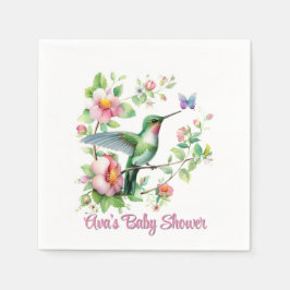 Cute Hummingbird och Butterfly Girl Baby Shower Pappersservett
