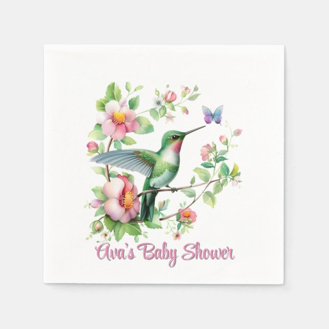 Cute Hummingbird och Butterfly Girl Baby Shower Pappersservett (Framsidan)