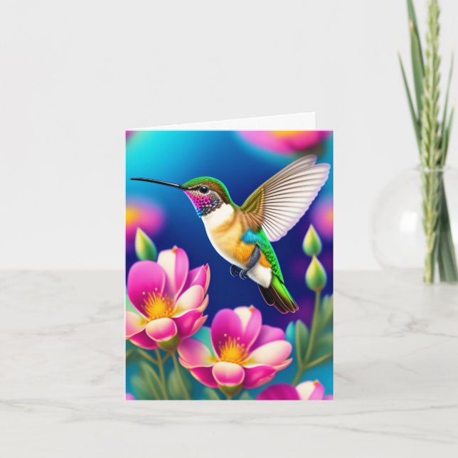 Cute Hummingbird och Flowers Mors dag Card Kort (Framsida)
