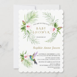Cute Hummingbird Tropical Flowers Baby Shower Inbjudningar