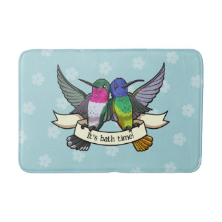 Cute Hummingbirds It's Bath Time! Ribbon Cartoon Badrumsmatta
