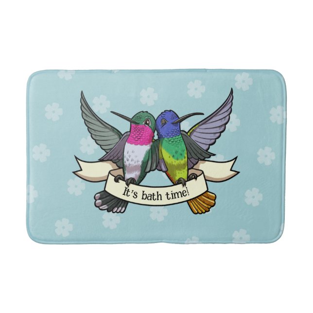 Cute Hummingbirds It's Bath Time! Ribbon Cartoon Badrumsmatta (Framsidan)