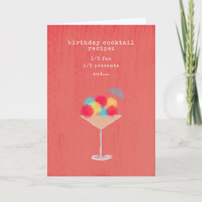 Cute Humor Cocktail Recipe Enkel modern födelsedag Kort (Framsida)