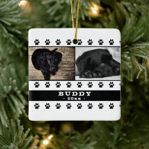 Cute Hund 2 Photo Collage jul Keepsak Julgransprydnad Keramik