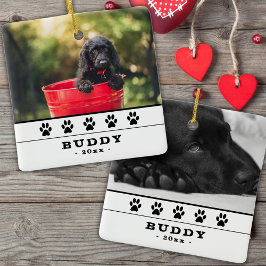 Cute Hund 2 Photos Black Tassar Helgdag Keepsaké Julgransprydnad Keramik