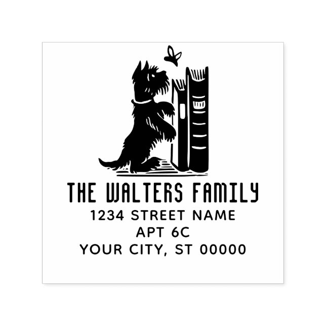 Cute Hund and Butterfly Family Namn Returadress Självfärgande Stämpel (Design)