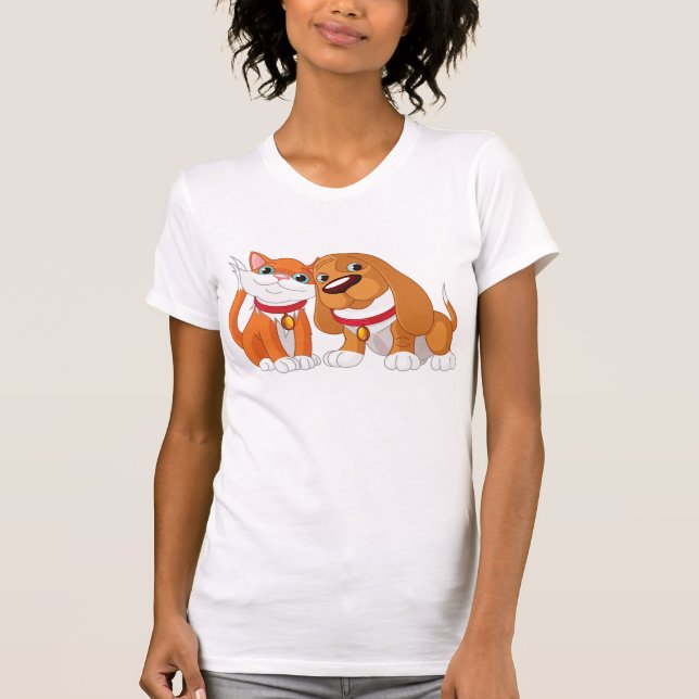 Cute Hund and Cat Womens T-Shirt (Framsida)