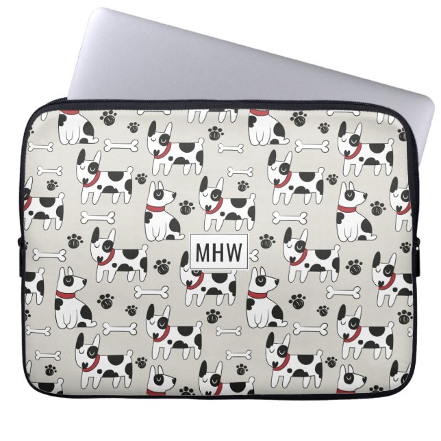 Cute Hund anpassningsbar monogram laptop sleeve (Framsidan)