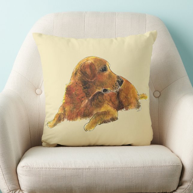 Cute Hund Art Golden Retriever Watercolor Kudde (Cute golden retriever dog watercolor art pet lovers pillow)