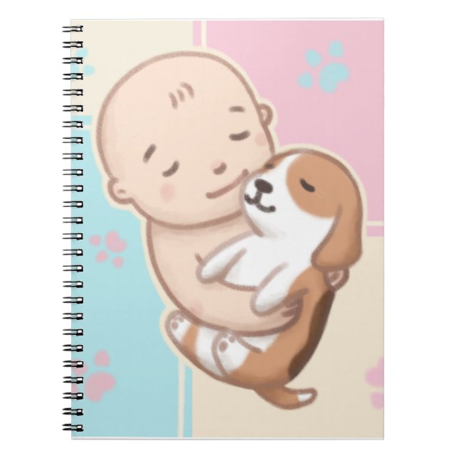 Cute Hund & Baby Illustration Art Anteckningsbok (Framsidan)