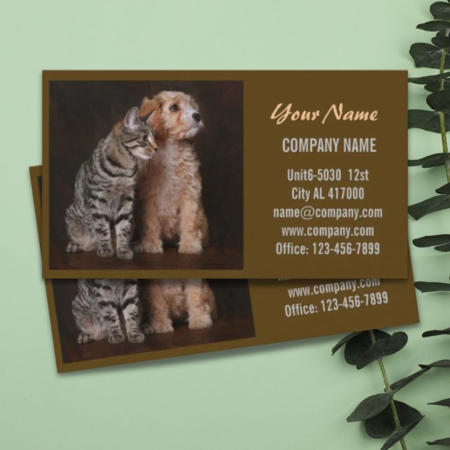 Cute hund, barnvakt, husdjursgroomer visitkort (Cute dog cat pet sitter animal sitter pet groomer business card)