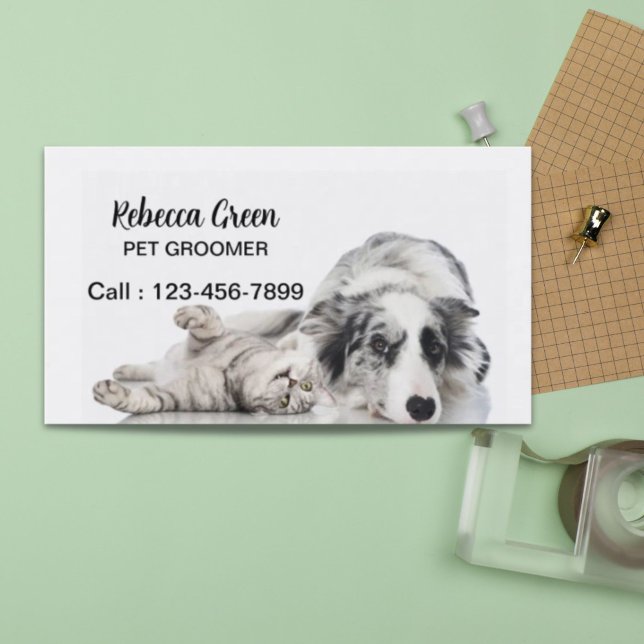 Cute hund, barnvakt, husdjursgroomer visitkort (Cute dog cat pet sitter animal sitter pet groomer business card)