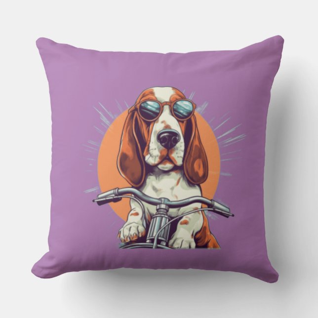 Cute hund-bikerna i solnedgången Dekorativ kudde (Framsida)