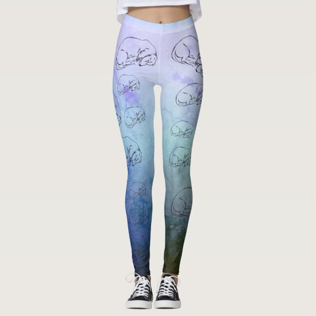 Cute-Hund, blå allt-över-tryck-färgning Leggings (Framsida)