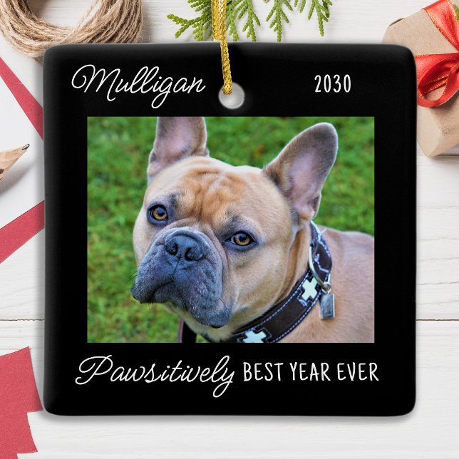 Cute Hund Black Quarantine jul Pet Photo Julgransprydnad Keramik (Skapare uppladdad)