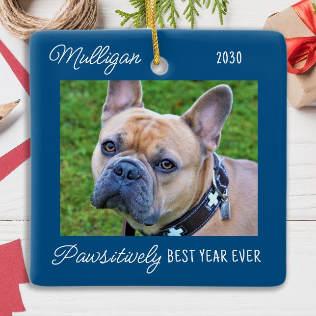Cute Hund Blue Quarantine jul Pet Photo Julgransprydnad Keramik (Skapare uppladdad)
