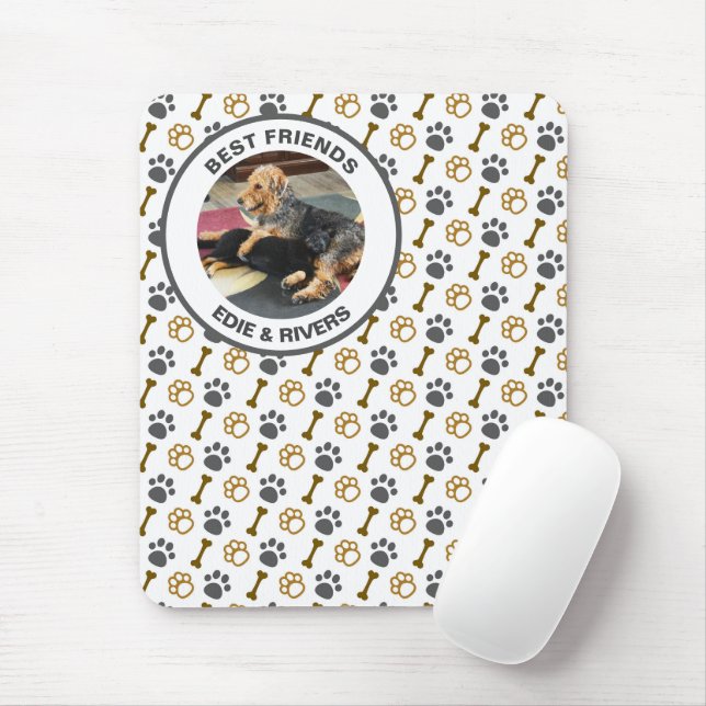 Cute Hund Bone and Foot Prints Mousepad Musmatta (Med mus)