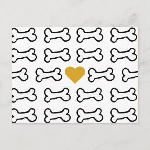 Cute Hund Bone w Heart of Guld Vykort