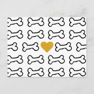 Cute Hund Bone w Heart of Guld Vykort