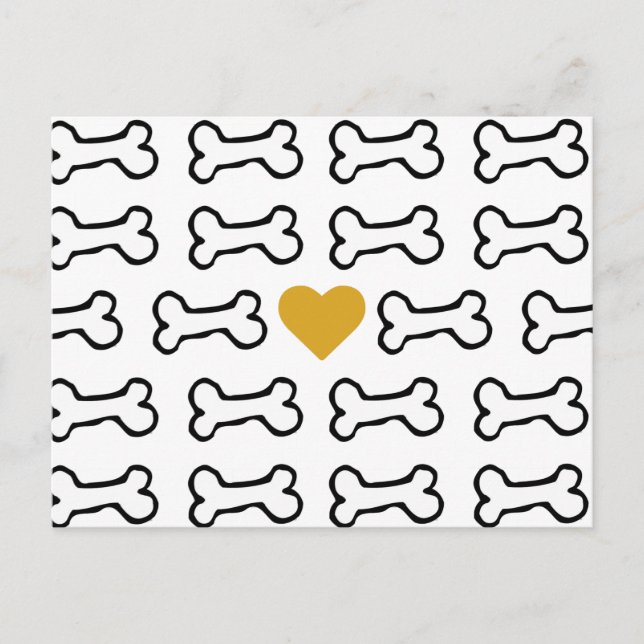 Cute Hund Bone w Heart of Guld Vykort (Framsida)