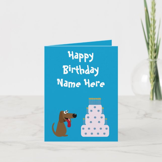 Cute Hund & Cake Birthday Animal Charity Blue Kort (Framsida)