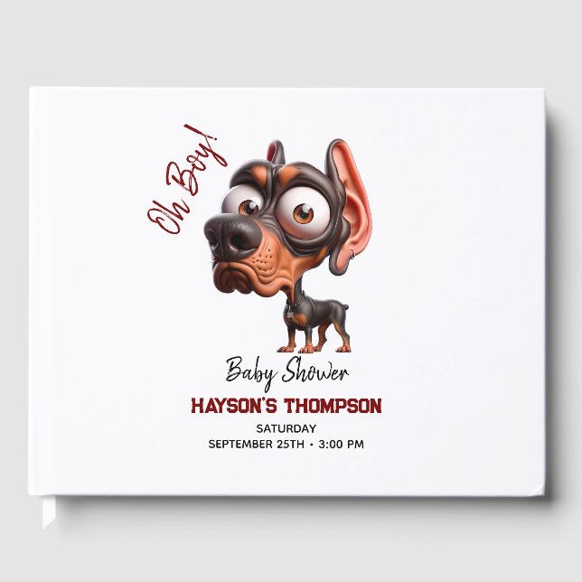 Cute Hund Caricatures Baby Shower for Boy Gästböcker (Framsida)