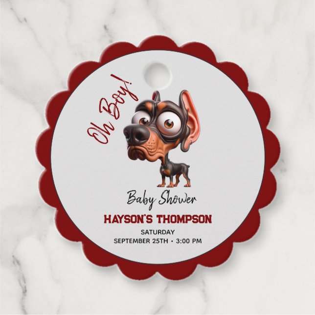 Cute Hund Caricatures Baby Shower for Boy Gåvor Etiketter (Framsida)