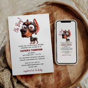 Cute Hund Caricatures Baby Shower for Boy Inbjudningar