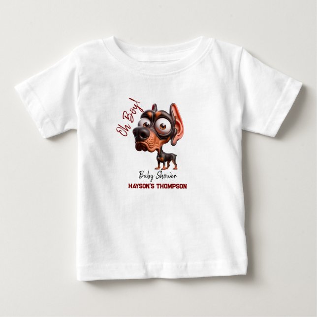 Cute Hund Caricatures Baby Shower for Boy T Shirt (Framsida)