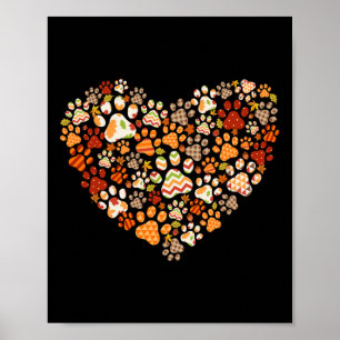 Cute Hund Cat Paw Skriv ut Pumpkin Hösten Löv Fall Poster