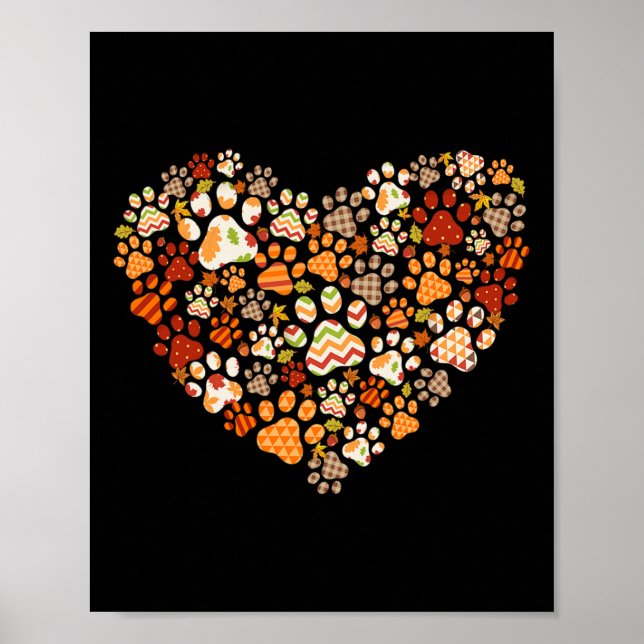 Cute Hund Cat Paw Skriv ut Pumpkin Hösten Löv Fall Poster (Framsidan)