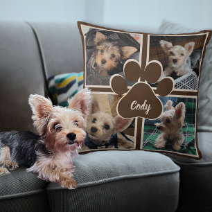 Cute Hund Cat Photo Collage Pet Namn Dekorativ kud Kudde