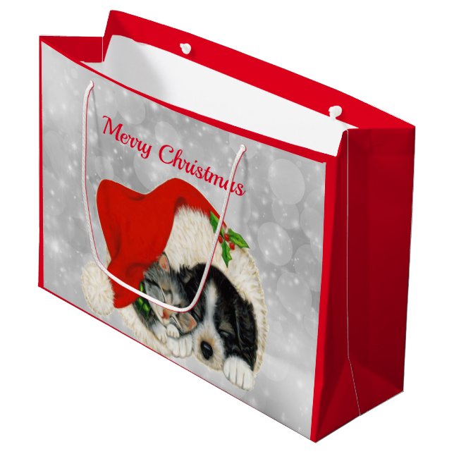 Cute Hund Cat Santa Cap jul (Framsidan Vinklad)