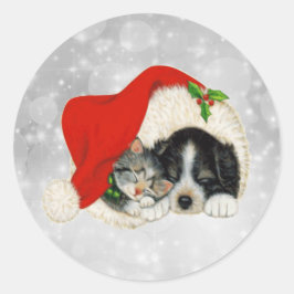 Cute Hund Cat Santa Cap jul Runt Klistermärke