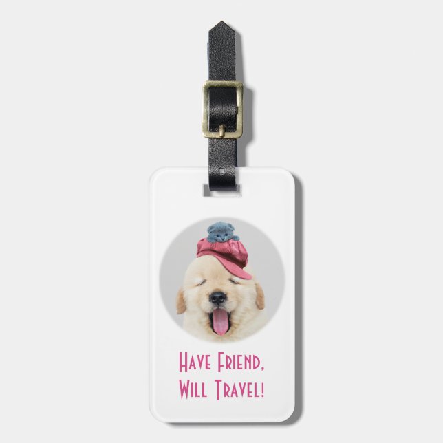 Cute Hund & Cat, Travel, Anpassa Namn-meddelande Bagagebricka (Vertikal Framsida)