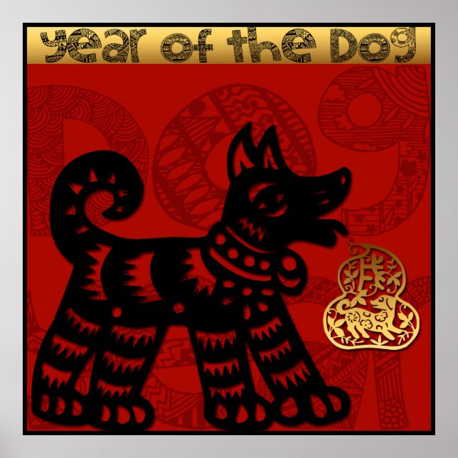 Cute Hund Chinese New Year Zodiac Birthday Poster (Framsidan)