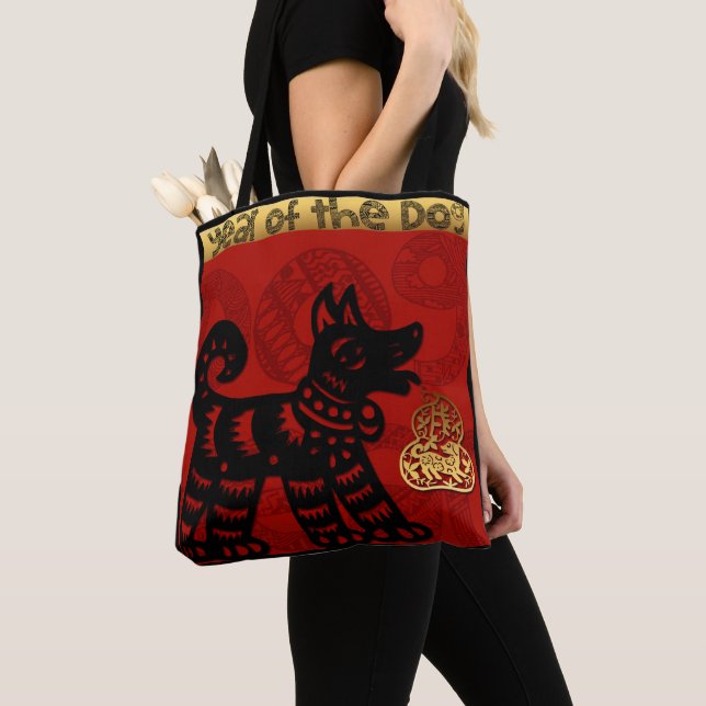 Cute Hund Chinese Year Zodiac Birthday Tote Bag Tygkasse (Närbild)