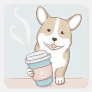 Cute Hund & Coffee Illustration Art Fyrkantigt Klistermärke